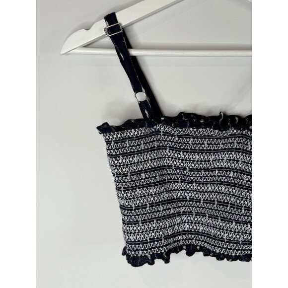 Forever 21 Top Womens Small Crop Tank Tube Blue White Casual Summer Tee Smocked - Picture 8 of 12